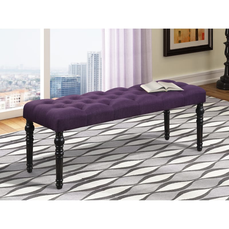 Entryway Footrest Seat Leisure Bench with Button Tufting, Chic Dining Room Bench Hallway Bench with Solid Wood Frame - Purple