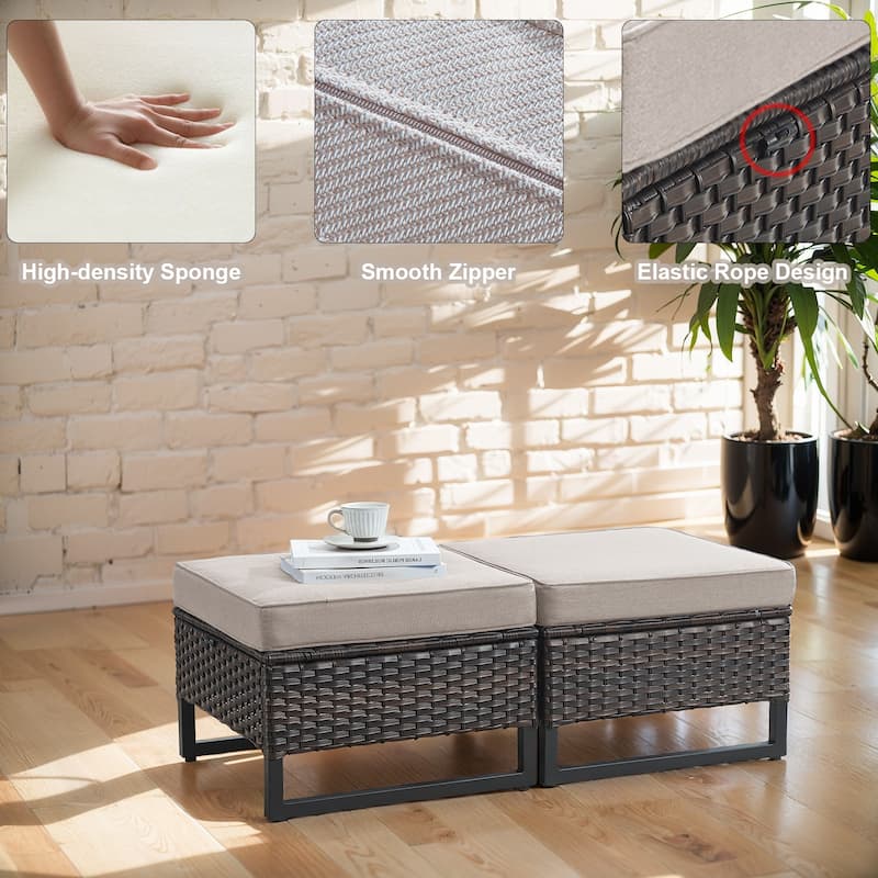 Gymojoy Outdoor Wicker Ottomans with Olefin Cushions