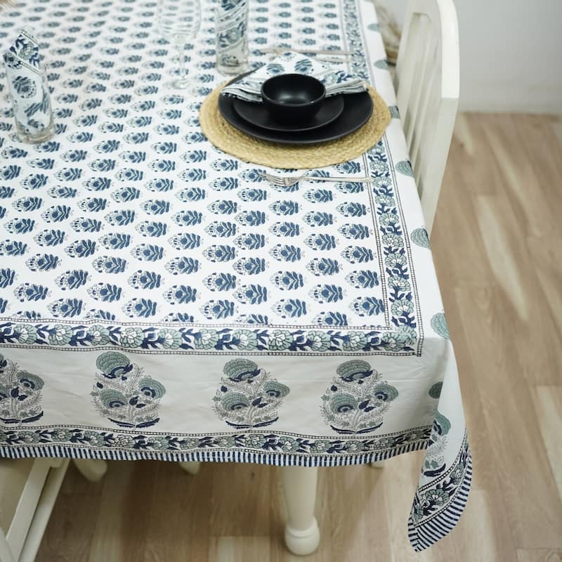 Fabdivine Handmade Block Print Cotton Table Cover Farmhouse Dining Kitchen Decor Gift