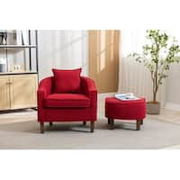 Barrel Accent Chair Red Linen Upholstered Chair & Ottoman Sets Round