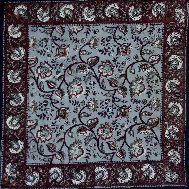 Earthen Vintage Floral Block Print Cotton Tablecloth Collection - Set of 4 Napkins