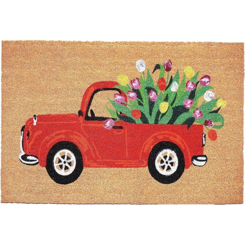 HomeRoots 24" X 36" Brown And Red Floral Outdoor Coir Door Mat - 24.00' X '36.00