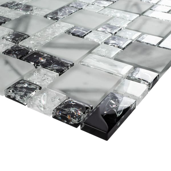 Tilegen Crushed 1 X 2 Crackle Glass Mosaic Tile In White Black Wall Tile 10 Sheets 9 6sqft Overstock 27973257