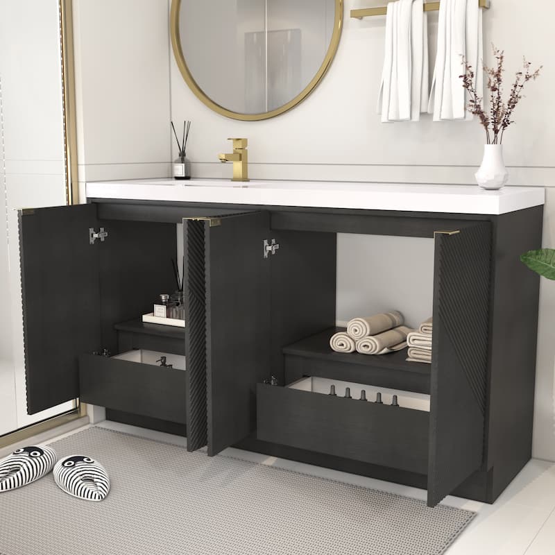 Milano 60" Freestanding Bathroom Vanity with Left White Sink