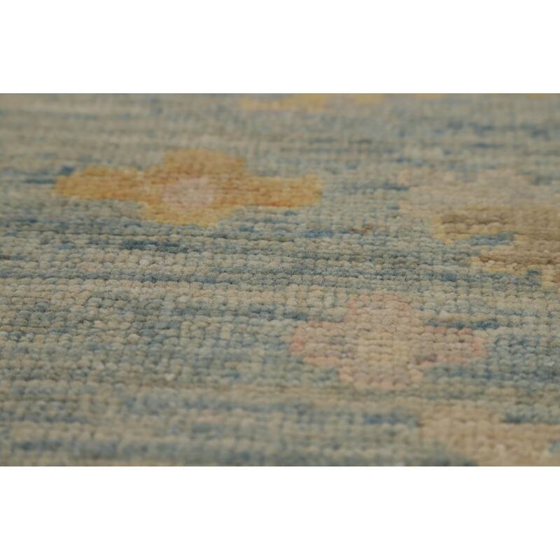 Vegetable Dye Blue Floral Oushak Turkish Area Rug Handmade Wool Carpet - 8'3"x 9'8"