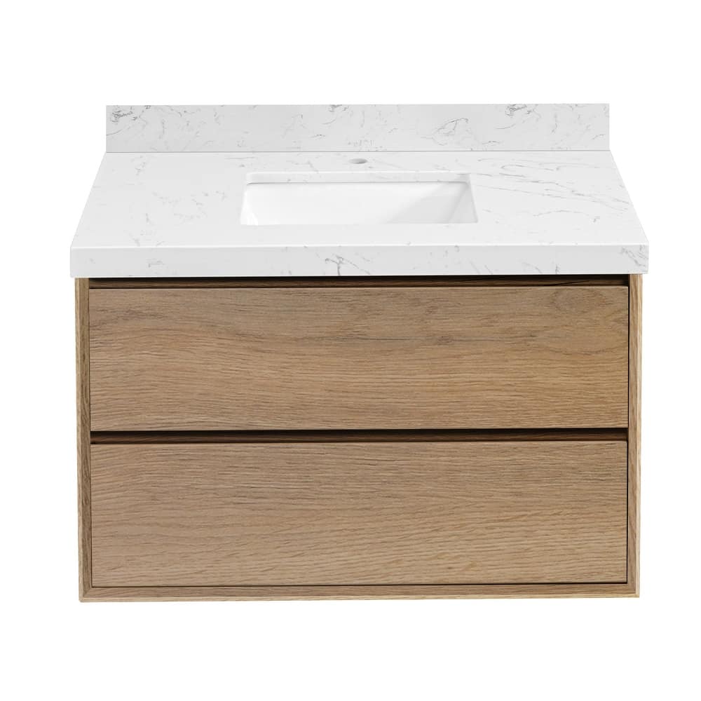 24"30"36"48"60"72"84" Floating Bathroom Vanity Engineered Stone Top with Rectangular Ceramic Undermount Sink