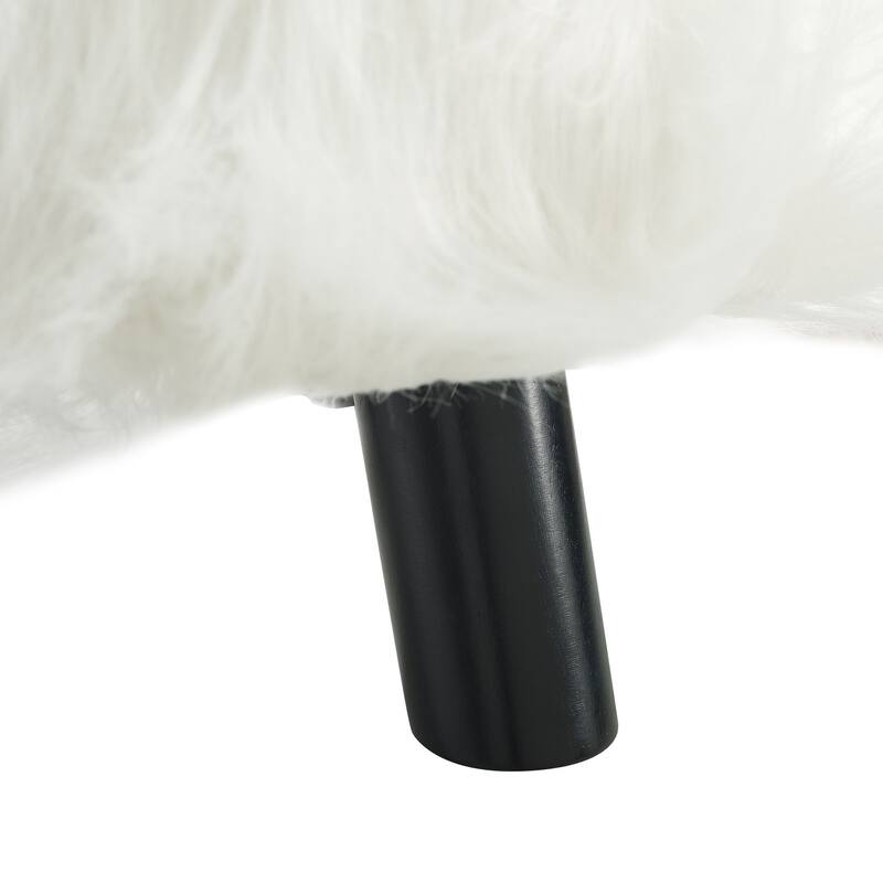 Plush Faux Fur Foot Stool - 16" - White and Black