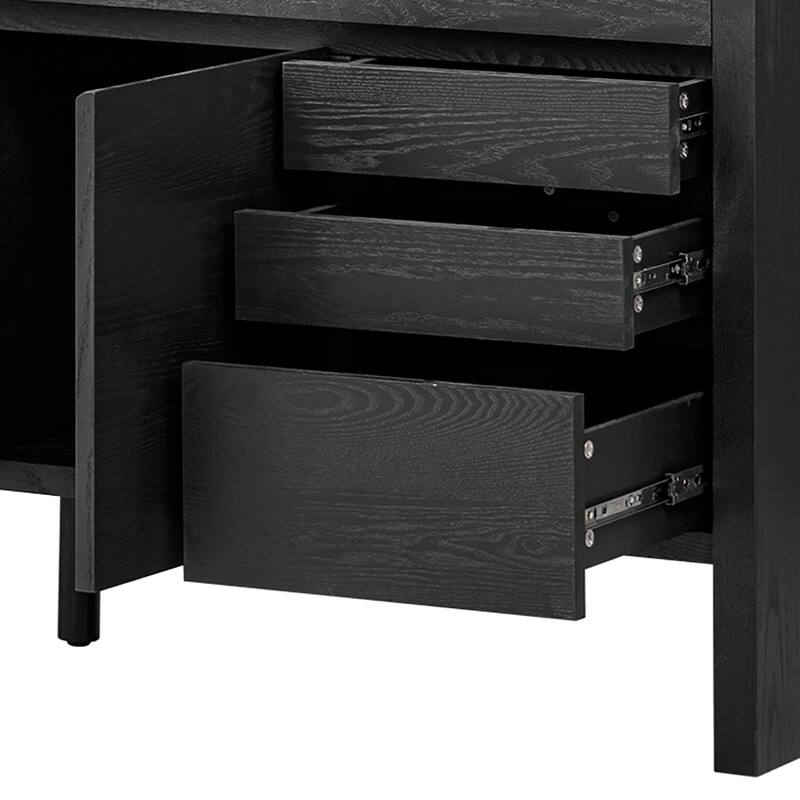 Modern Freestanding Wooden Sideboard with Three Drawers, Two Cabinets and a Shelf