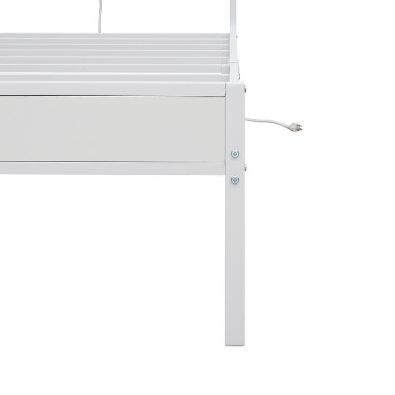 Twin Bed Frame with Under-bed Storage Space, Rattan Headboard Platform Bed with LED & Charging Station