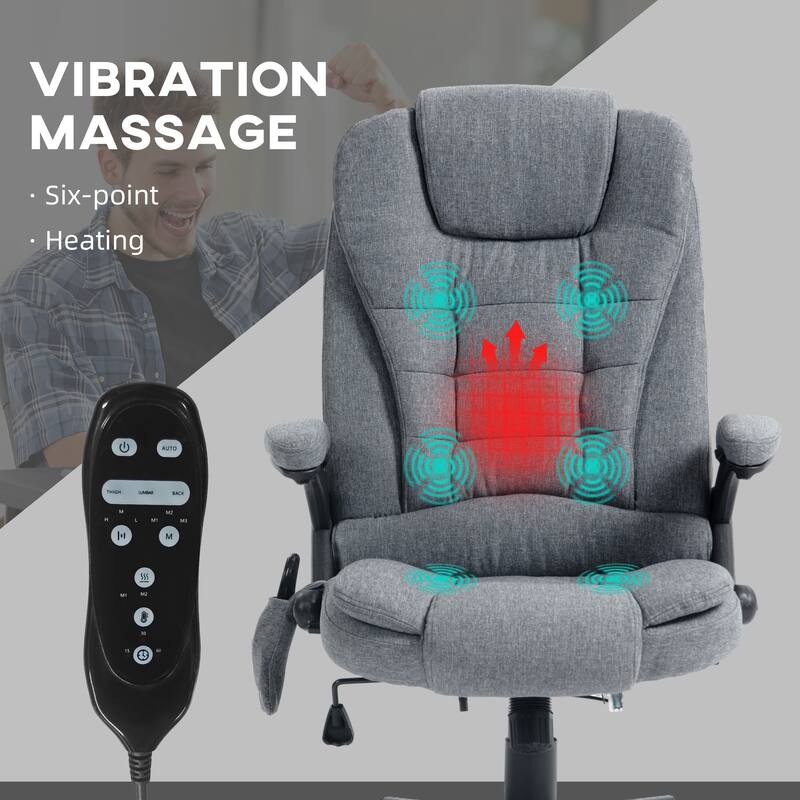 6 Point Vibrating Massage Office Executive Recliner Chair: with Heat, Reclining Backrest, Padded Armrests and Remote