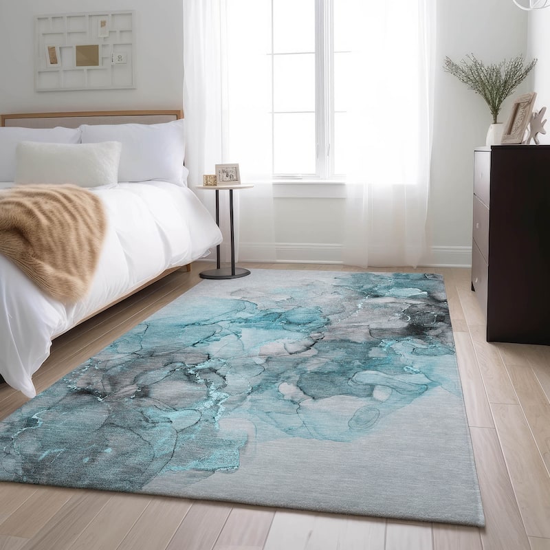 Premium Washable Super Soft Contemporary Watercolor Mayfield Rug - Teal - 3' x 5' - Rectangle