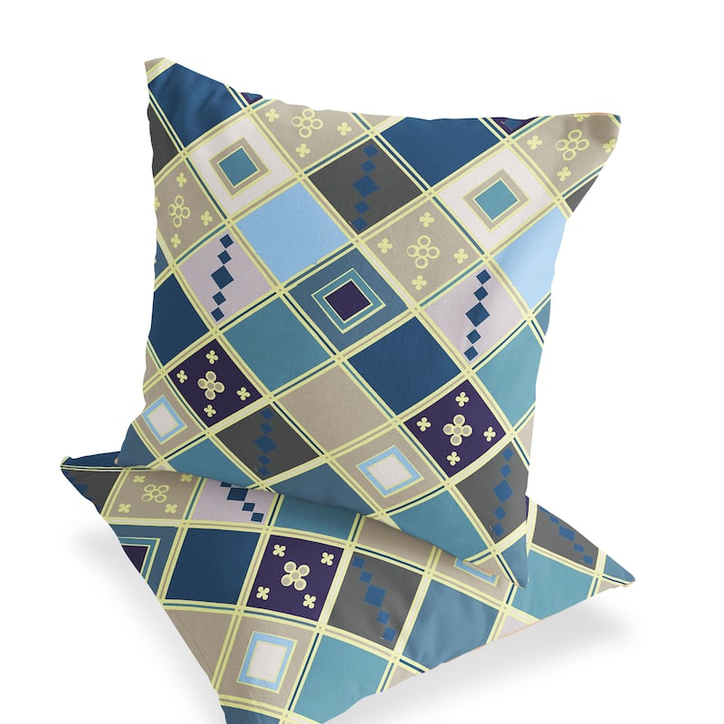 HomeRoots Set of Two 16" X 16" Blue and Gold Blown Seam Diamond Indoor Outdoor Throw Pillow - 16.00' X '16.00' X '5.00