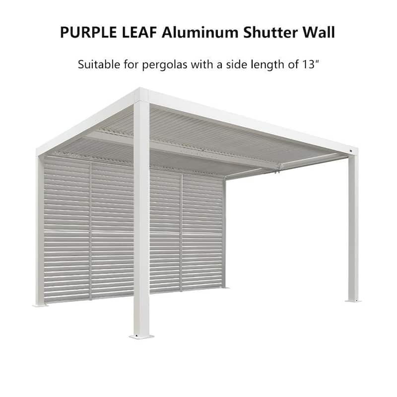 PURPLE LEAF White Louvered Pergola Accessories Roller Blinds, Strip Light and Shutter Wall(Pergola Not Included) - 13' - Shutter Wall Only