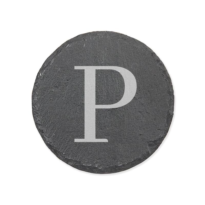 Personalized Letter Round Slate Coaster - 1 piece - P - Slate