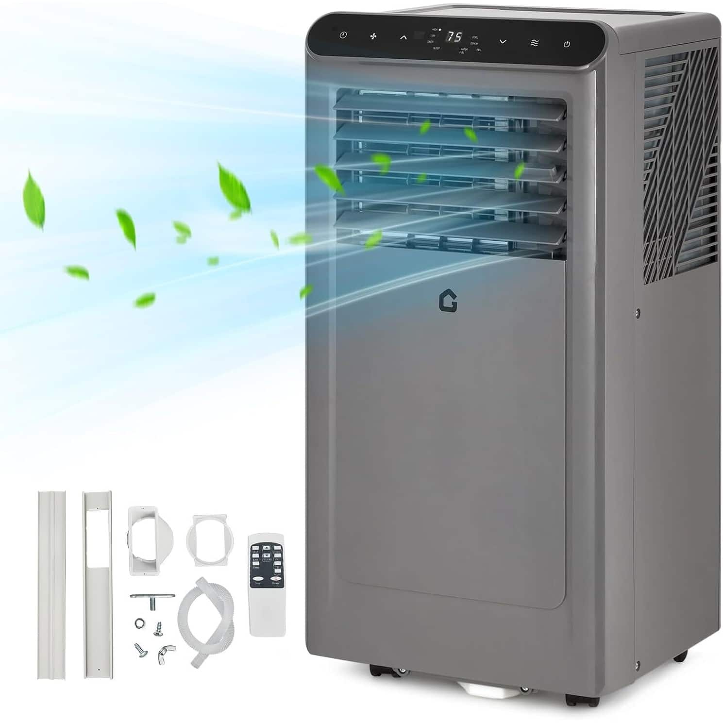 3-in-1 Portable AC, 10,000 BTU & Covers 450 Sq Ft, Grey & Black with Remote & 24H Timer for Home Office Bedroom