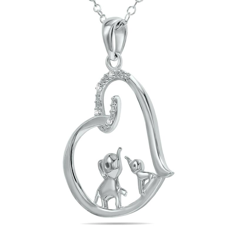 Marquee Double Elephant Enclosed in a Diamond Heart Necklace in .925 Sterling Silver