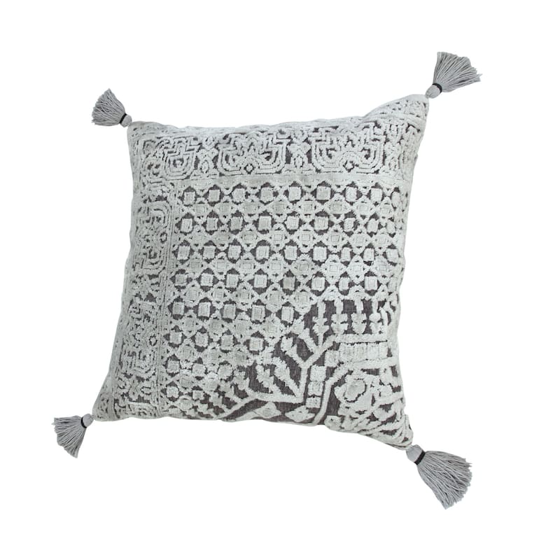 Sevita Gray Traditional Textured Geometric Throw Pillow
