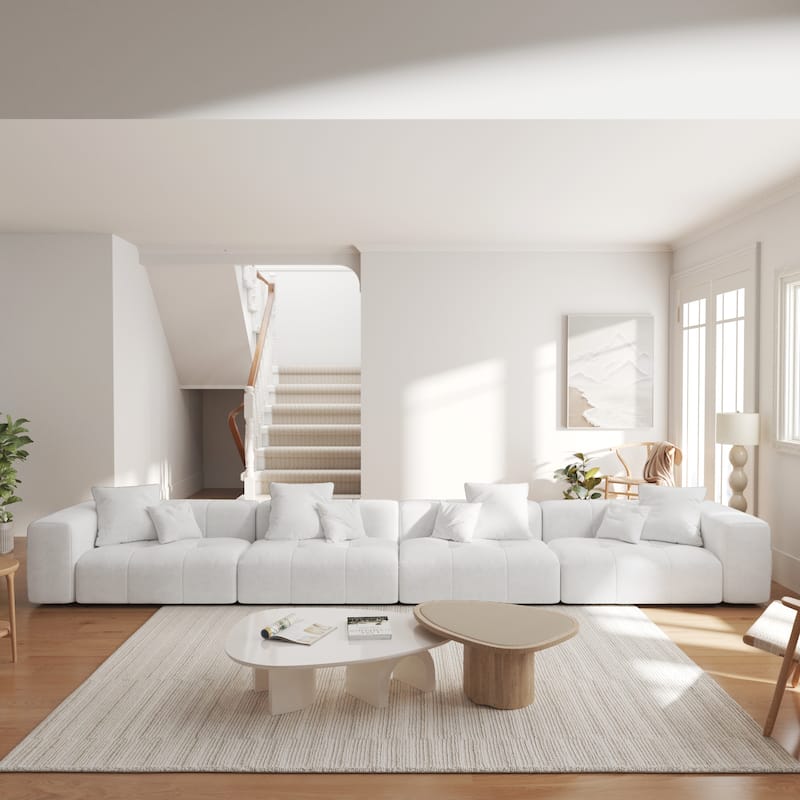 4-Seater Linen Upholstered Cloud Couch Modular Sectional Sofa for Living Room and Bedroom