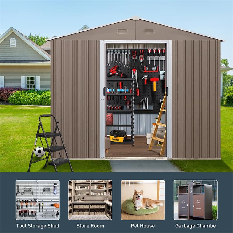 Outdoor UV Resistant Metal Storage Shed with Doors and Window