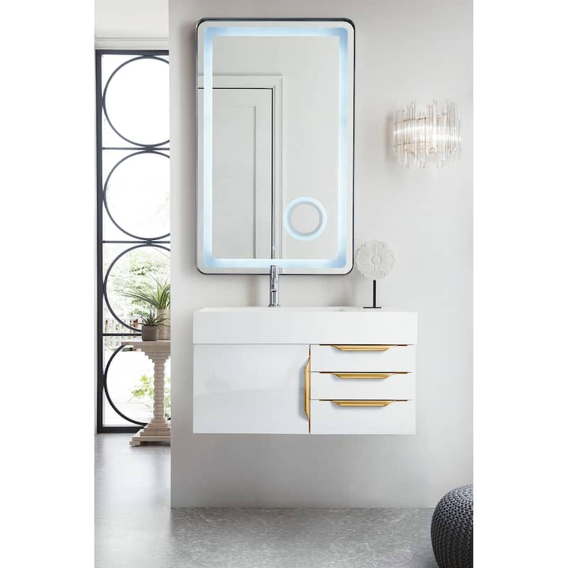James Martin Vanities Mercer Island 36" Single Vanity, Glossy White with Radiant Gold Hardware