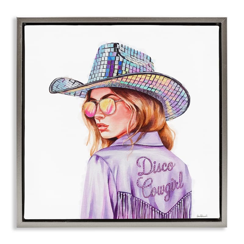 Stupell Purple Disco Cowgirl Framed Floater Canvas Wall Art Design By Amanda Greenwood - 25 x 25 - Grey