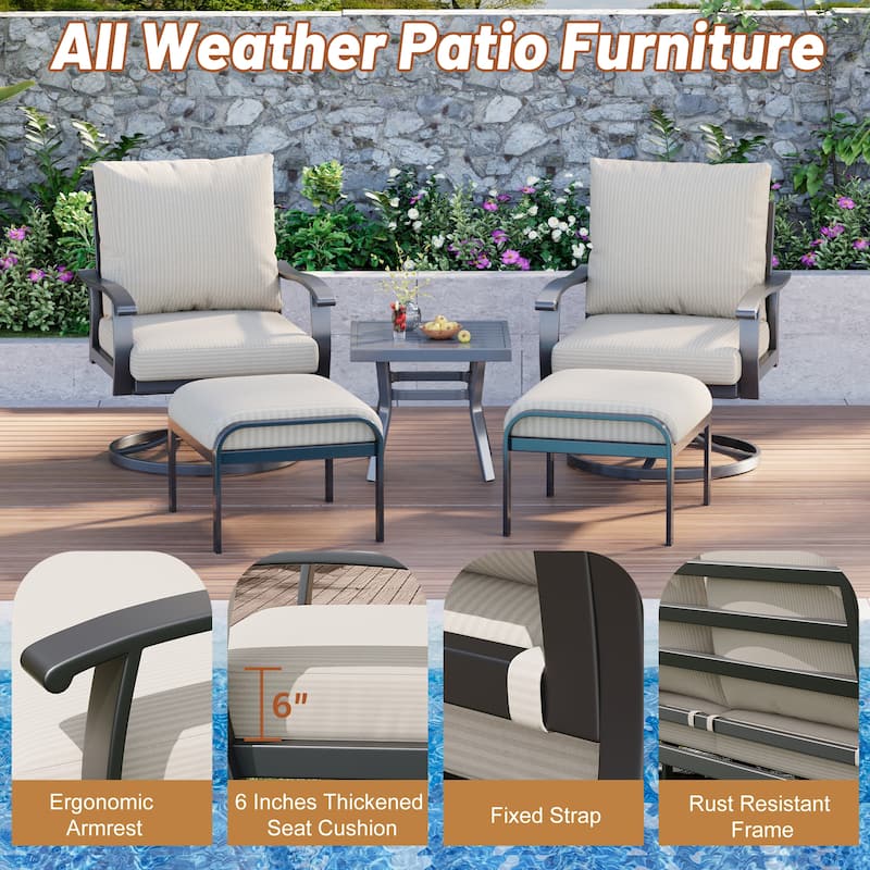 EROMMY Patio Set: 360° Swivel Rockers, Sofa, Ottomans & Table – Outdoor Conversation Set for Poolside, Garden & Deck