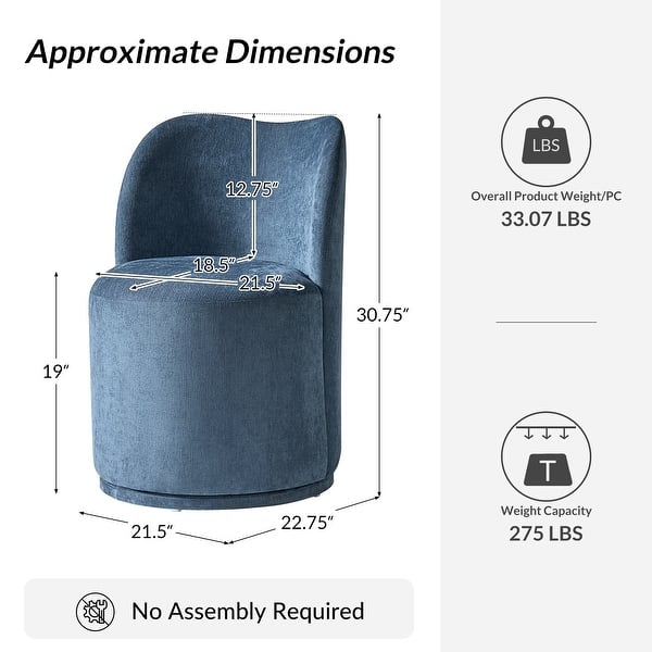 dimension image slide 2 of 3, HULALA HOME Amalia Modern 21.5"W Ergonomic 360° Swivel Dining Chair with Curved Backrest Set of 4