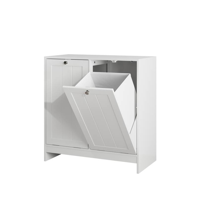 Anmytek Tilt-Out Laundry Hamper Cabinet, White, Freestanding Storage