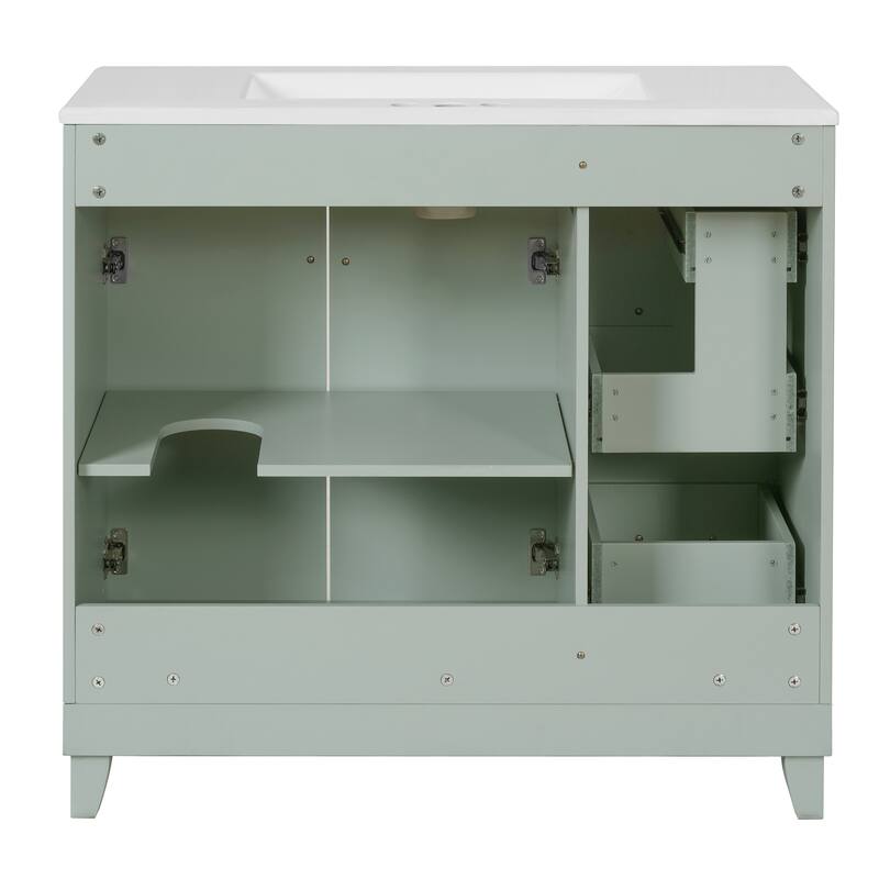 36" Bathroom Vanity with Ceramic Sink, Standard and Double-Layer Drawers, Soft Close Doors, Adjustable Shelves, Storage Cabinet