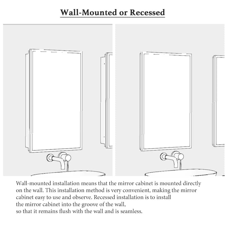 16" x 28" Wall Mounted Gold Framed Storage Bathroom Medicine Cabinet with Mirror - 16" x 28"