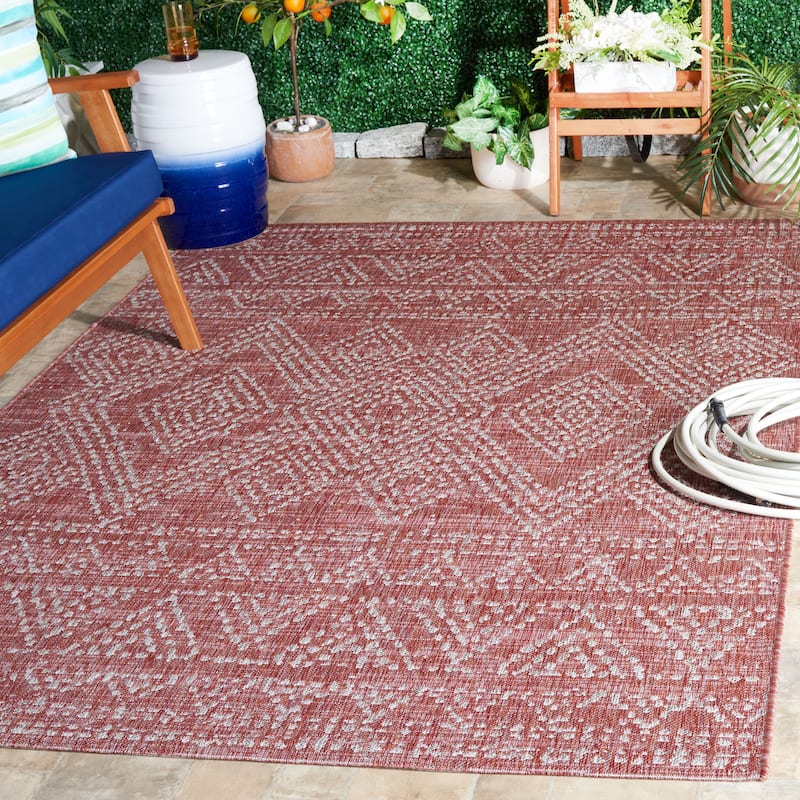 SAFAVIEH Courtyard Zhibek Indoor/Outdoor Waterproof Patio Backyard Rug - 5'3" x 7'7" - Red/Beige