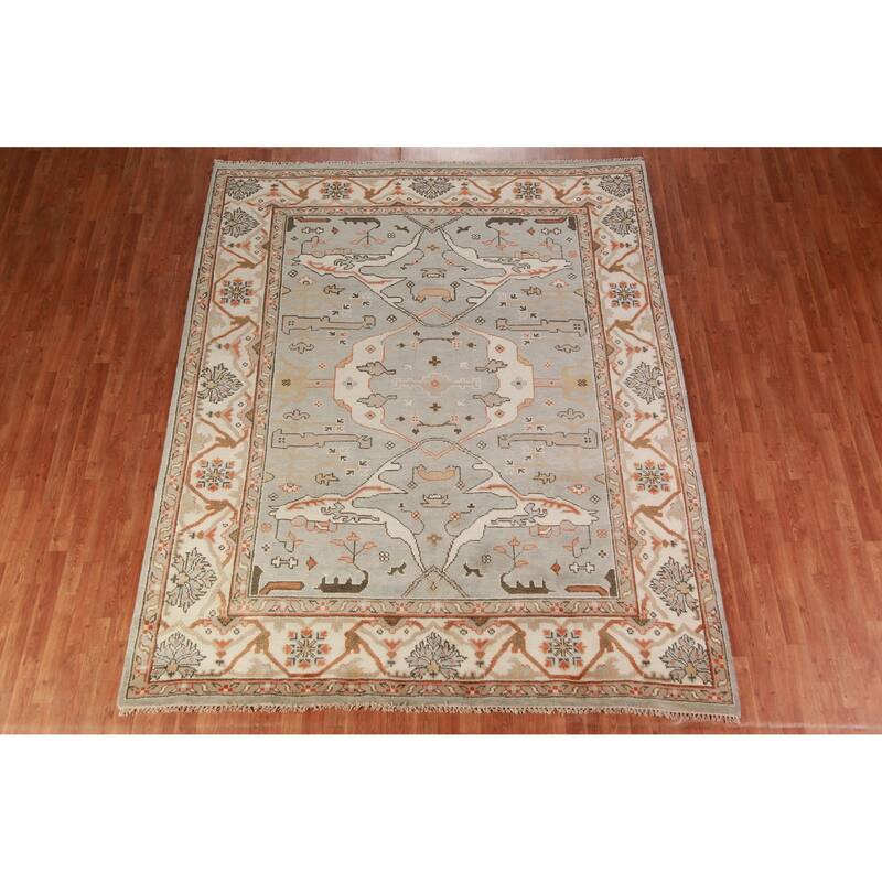 Oushak Indian Area Rug Hand-Knotted Oriental Grey Wool Carpet - 8'1" x 9'10"