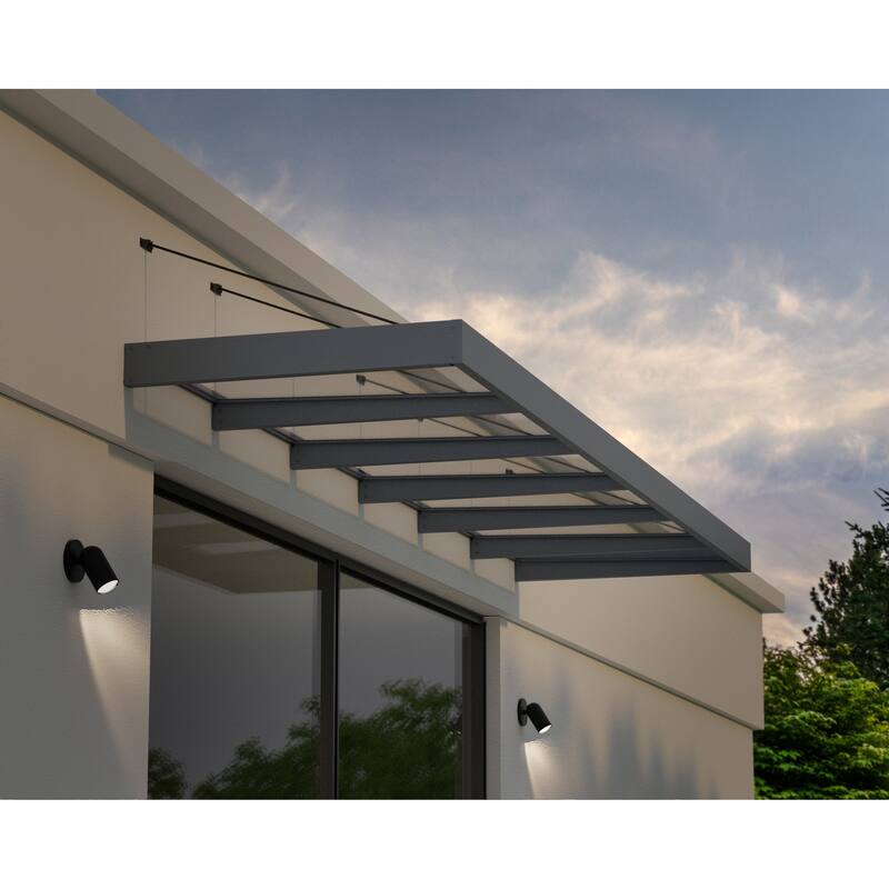 Sophia XL 5 ft. Door Awning Kit - Grey Structure & Clear Panels - 5ft x 18ft.