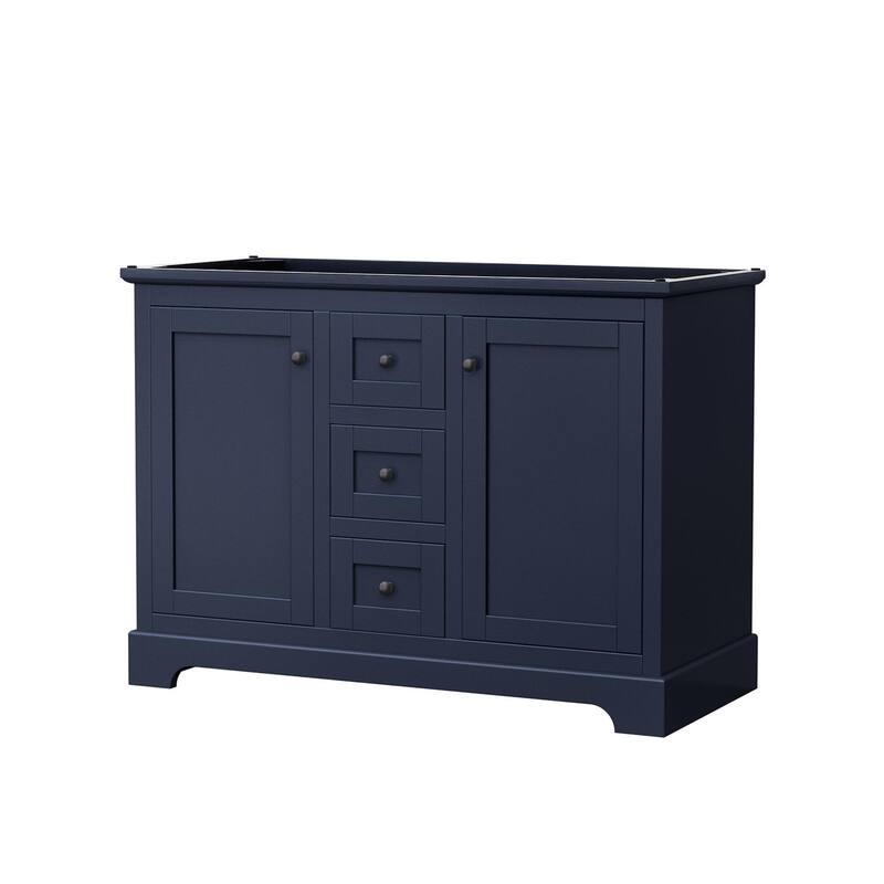 Wyndham Collection Avery 48" Double Free Standing Vanity Cabinet Only - Dark Blue / Matte Black Hardware