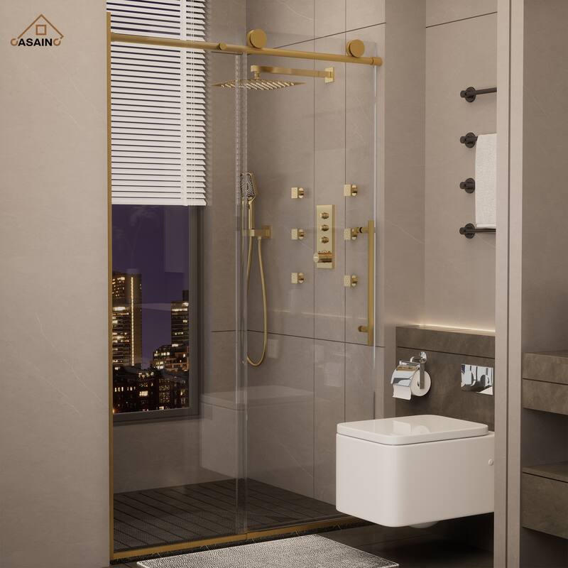 CASAINC 48 in. W x 76 in. H Sliding Frameless Shower Door with Tempered Glass