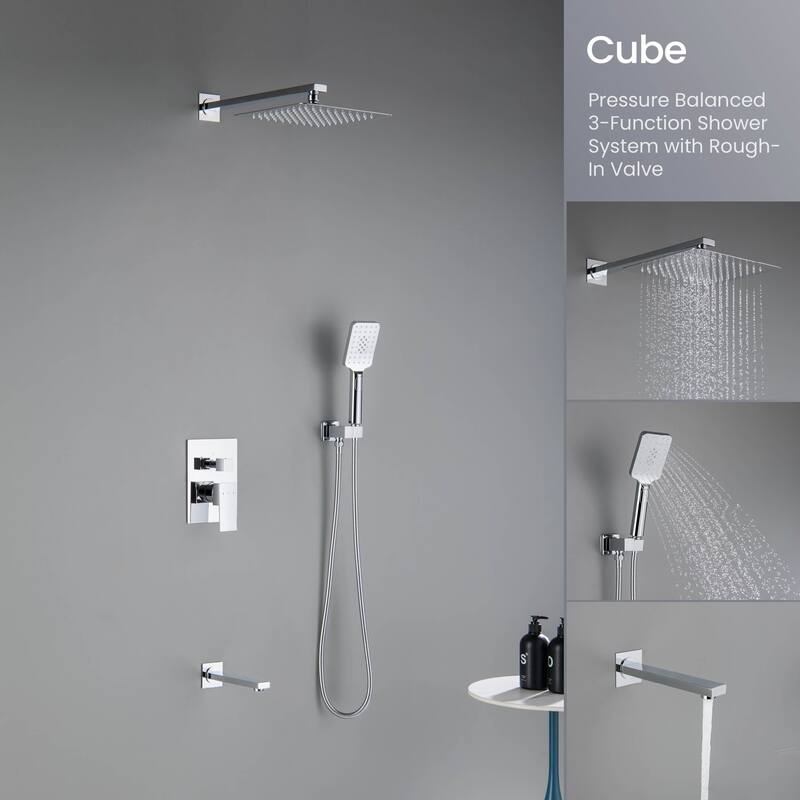 Cube Pressure Balanced 3-Function Shower System with Rough-In Valve