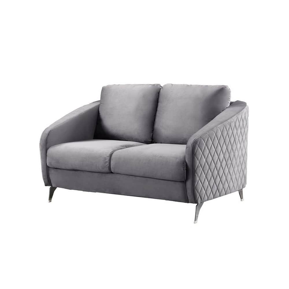 Hida 55 Inch Modern Accent Loveseat, Diamond Stitching, Gray Velvet Fabric