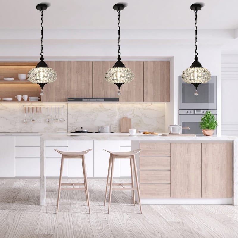 Cusp Barn Retro French 1-Light Globe Crystal LED Chandelier Kitchen Island Pendant Light for Dining Room