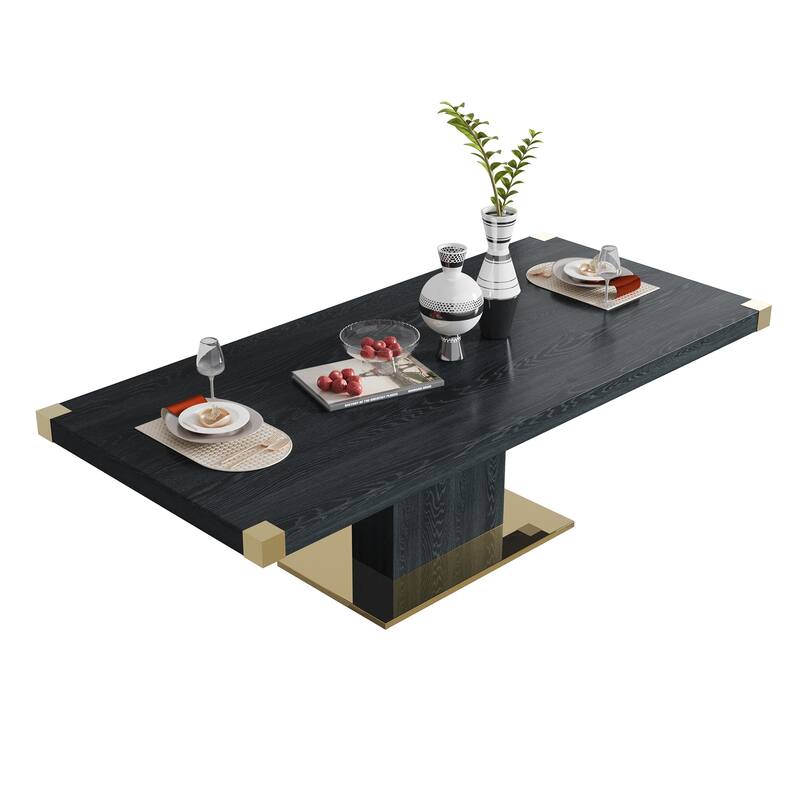 MDF Top Dining Table with Gold Finish Corner, MDF Pillar and Gold Finish Stainless Steel Base