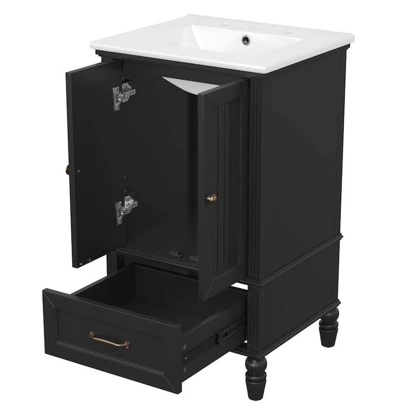 20" Bathroom Vanity with Sink, Bathroom Cabinet with Two Doors, Magnetic Door Stopper and Adiustable Foot Pads, A Drawer