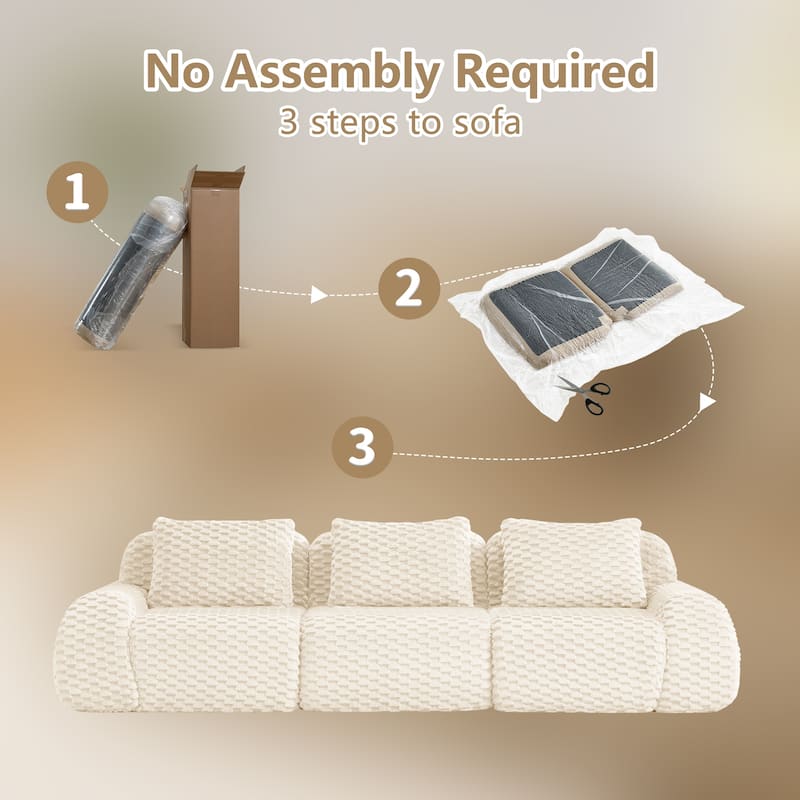 Roomfitters 114 Inch Modular Sectional Sofa, Oversized Flannelette 3-Seater, Cream