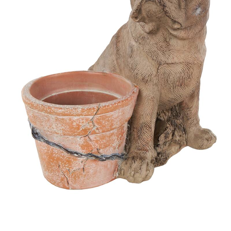 Resin Dog Textured Indoor Outdoor Planter with Antique Pot - Brown - Roche River Decor