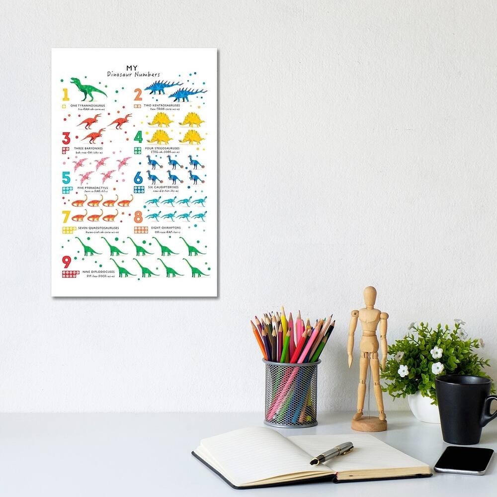 iCanvas "Bright Dinosaur Numbers" by PaperPaintPixels Canvas Print