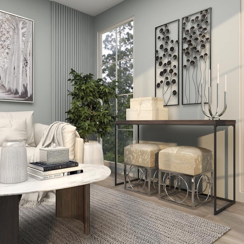 Gray, Silver or Gold Leather Handmade Cowhide Storage Box with Silver Foil Accents (Set of 2)