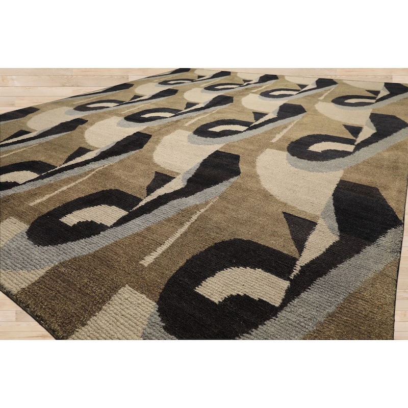 8x10 Tibetano Hand Knotted Wool Moss Modern & Contemporary Plush Pile Art Rug - 8' x 10'