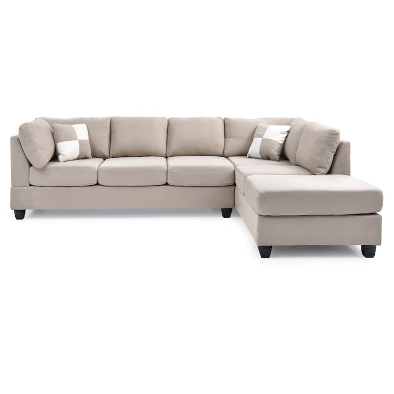 Reversible Microsuede 4-Seater Sectional Sofa with Throw Pillows - 111" - Beige