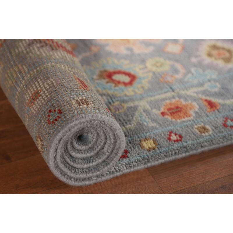 All-Over Floral Oushak Indian Runner Rug Handmade Wool Carpet - 2'7"x 9'11"