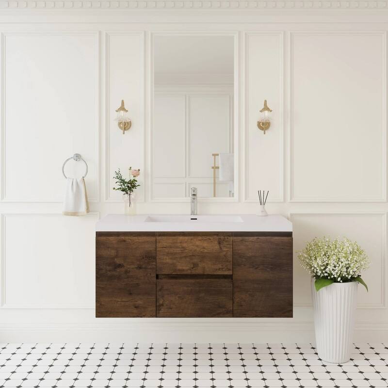 ABRUZZO 48" Floating Bathroom Vanity with Integrated Resin Top Basin 2 Cabinets 2 Soft Close Drawers Full Assembly