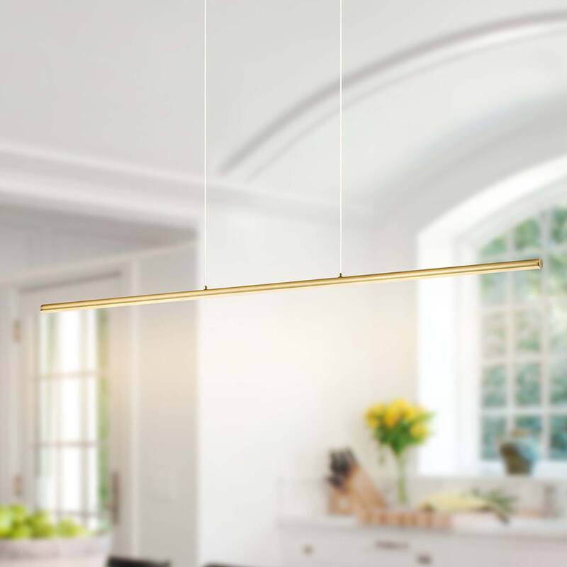 Minimalist Modern Linear Pendant Light Dimmable Integrated LED Chandelier Kitchen Island - W 41" - Gold/Warm light