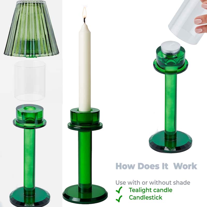 12 Inch Crystal Glass Candle Lamp with Stylish Glass Shade for Decor